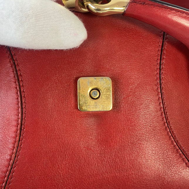 Sold Gucci Horsebit 1955 Chain leather bag in Red with gold studs