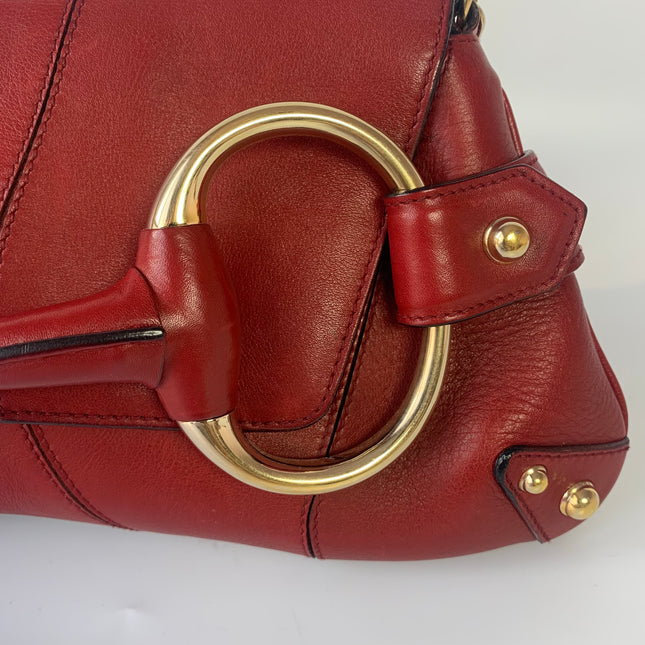 Sold Gucci Horsebit 1955 Chain leather bag in Red with gold studs