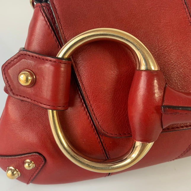 Sold Gucci Horsebit 1955 Chain leather bag in Red with gold studs