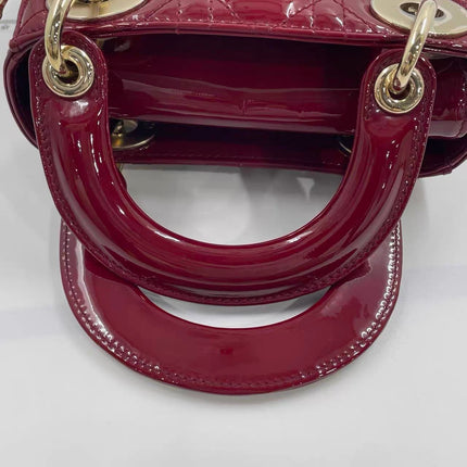 Lady Dior Mini Handbag 2017 Red Patent Leather Gold-tone Chain Strap