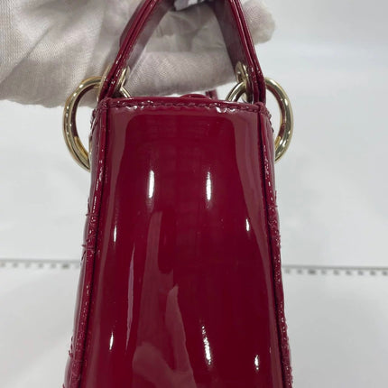 Lady Dior Mini Handbag 2017 Red Patent Leather Gold-tone Chain Strap