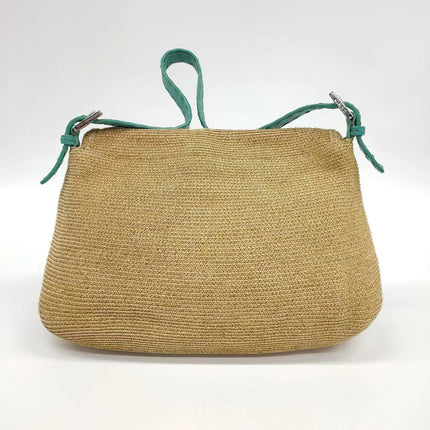 Sold Fendi Mamma Baguette Raffia Straw with Blue Leather
