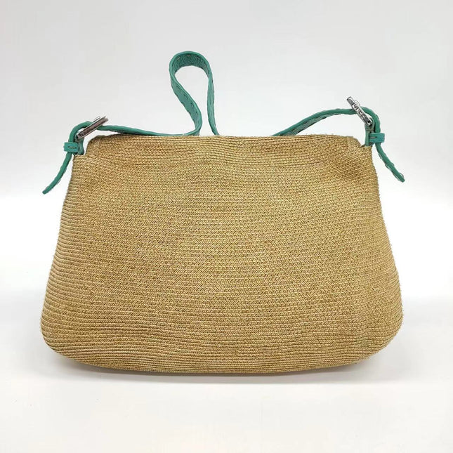 Sold Fendi Mamma Baguette Raffia Straw with Blue Leather