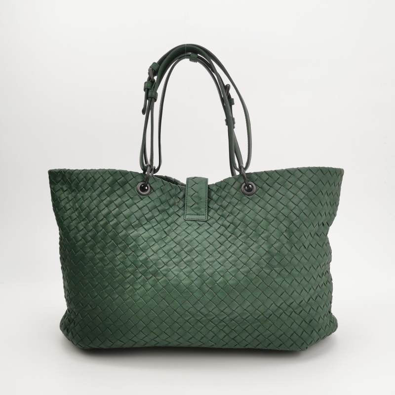 Bottega Veneta Roma Tote Intrecciato Lambskin Leather Dark Green 40cm