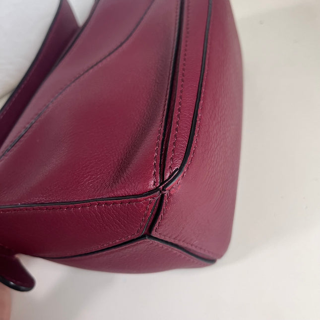 Sold Loewe Puzzle Mini Burgundy Calfskin Leather Crossbody Bag