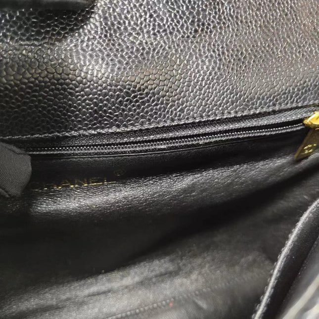Chanel Single Flap Black Caviar Leather Vintage 24k Gold