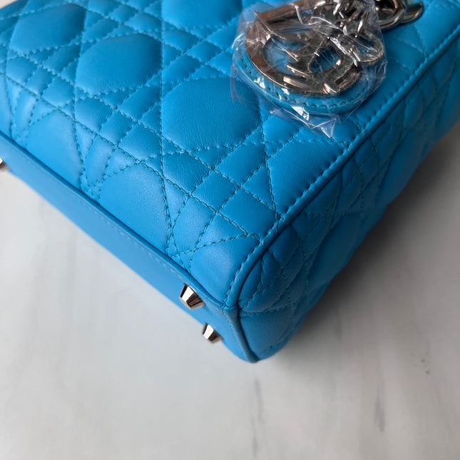 Sold Lady Dior Mini Teal Blue handbag Cannage Leather with strap
