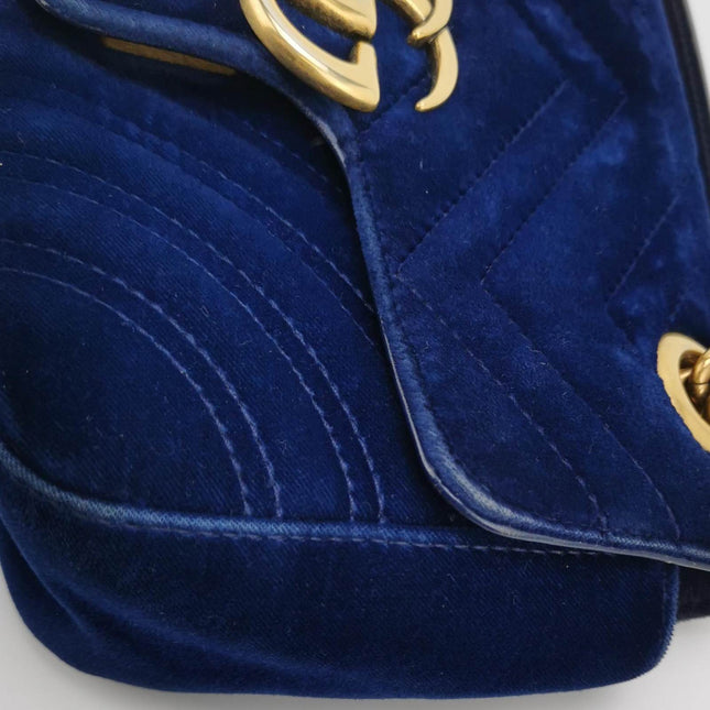 Gucci Marmont Mini Flap Navy Velvet Handbag