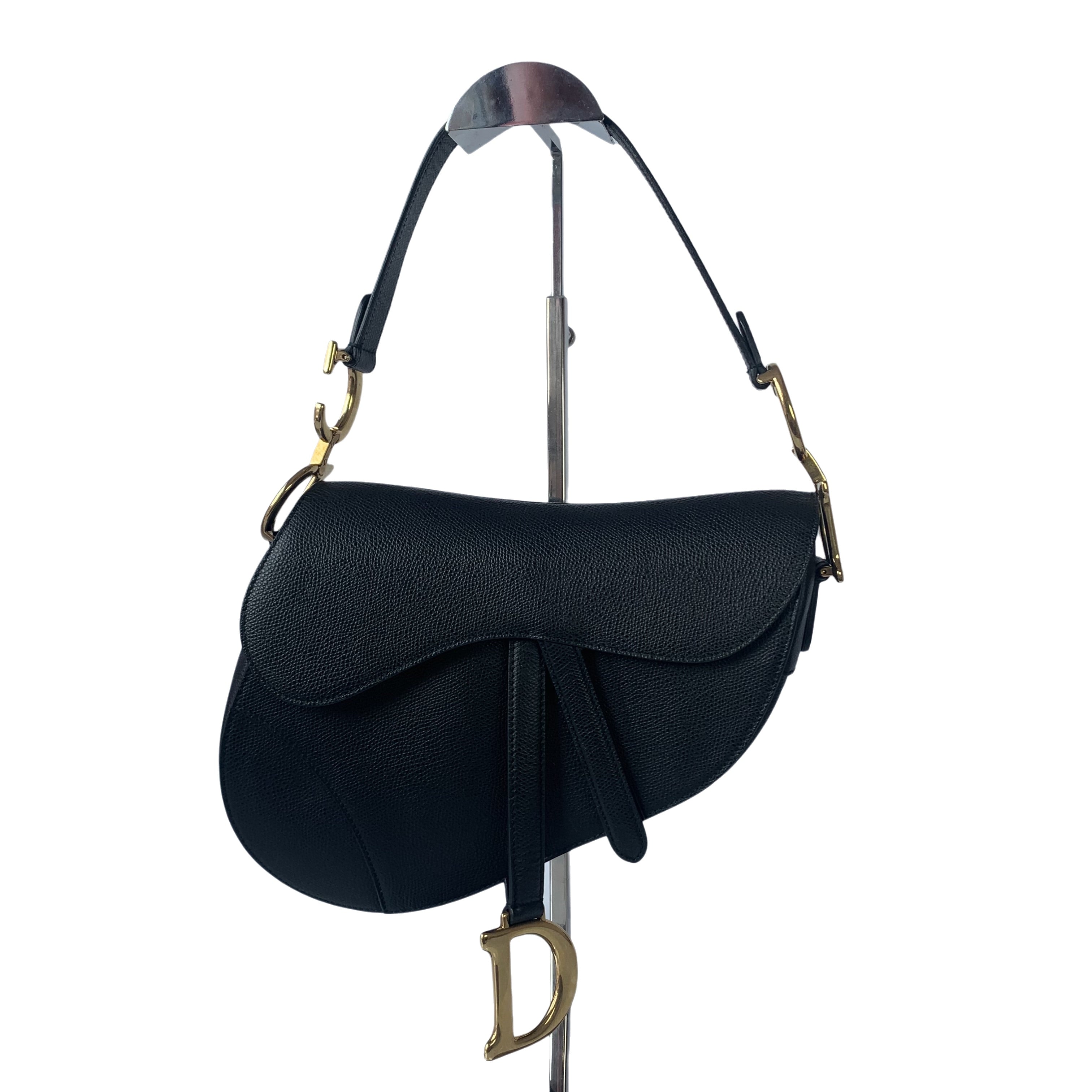 Sold Dior Saddle Black Medium Grained Leather Handbag with Gold Hardware Medium Black Leather