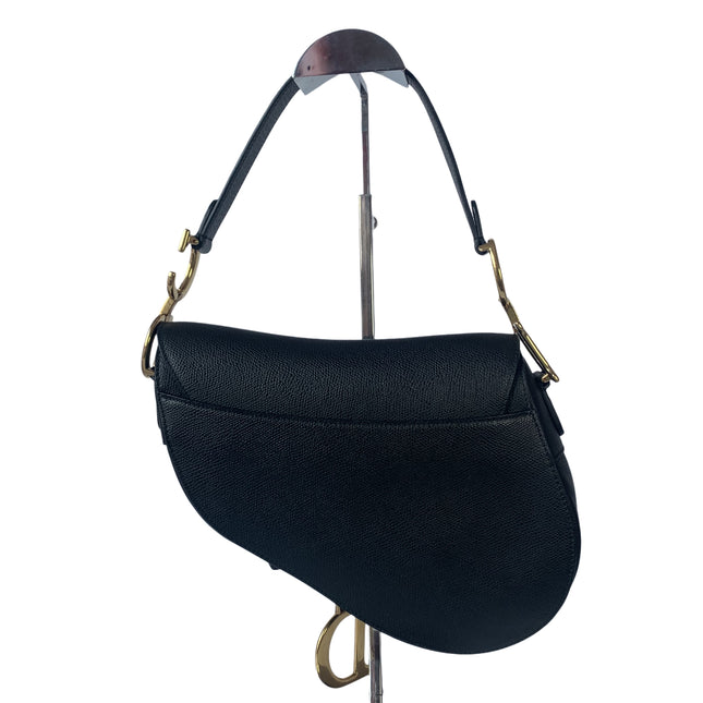 Sold Dior Saddle Black Medium Grained Leather Handbag with Gold Hardware