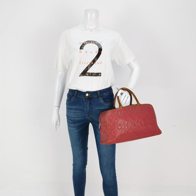 CHANEL Caviar Quilted Large Bowler Bag Red