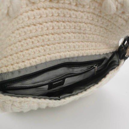 Sold Fendi Baguette Bag White Wool Pompom Shoulder Bag
