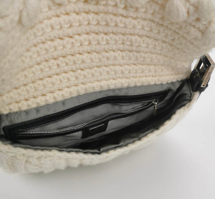 Sold Fendi Baguette Bag White Wool Pompom Shoulder Bag