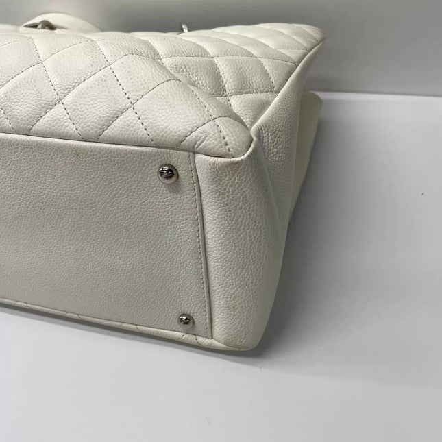 Chanel GST Grand Shopping Tote Large White Caviar Leather Silver Hardware