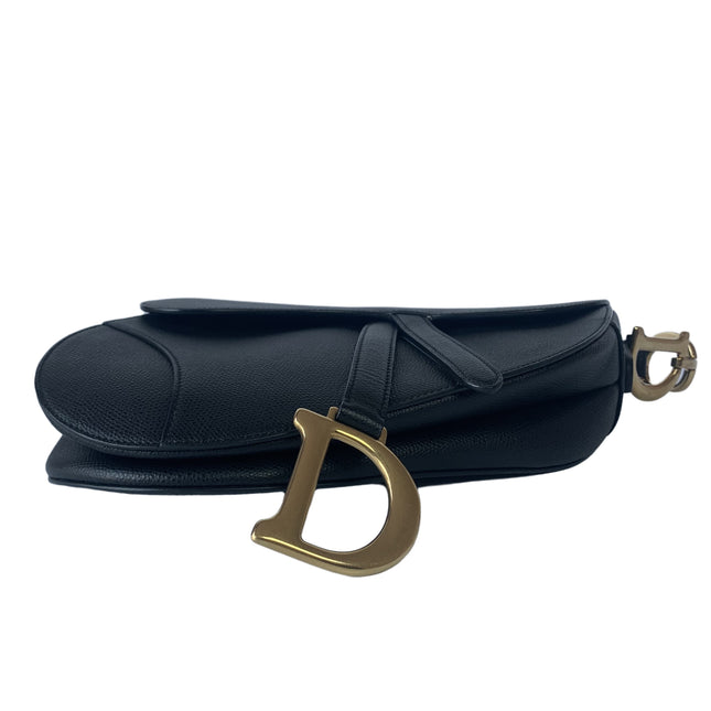 Sold Dior Saddle Black Medium Grained Leather Handbag with Gold Hardware