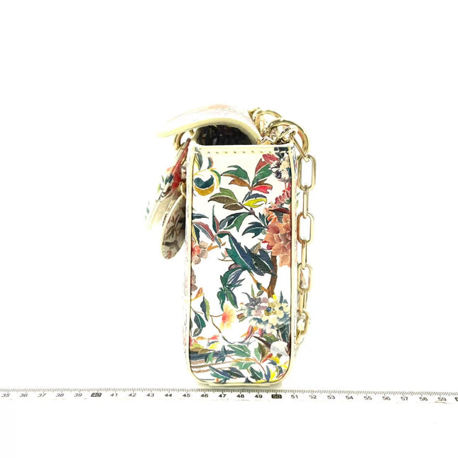 Lady D-Joy Medium Bird and Flower Embroidery Calfskin Leather