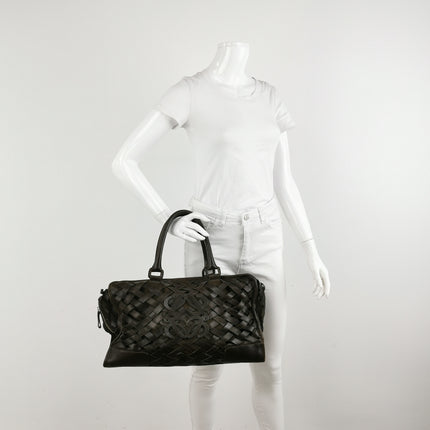 Loewe Amazona 44 in Brown Intrecciato Woven Calfskin Leather Travel Bag