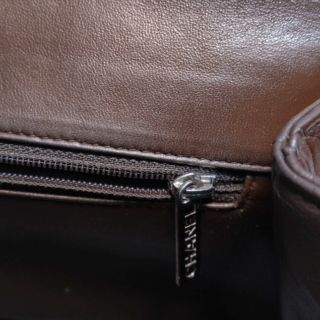 Chanel Vintage Top Handle Kelly Flap Bag Brown lambskin leather