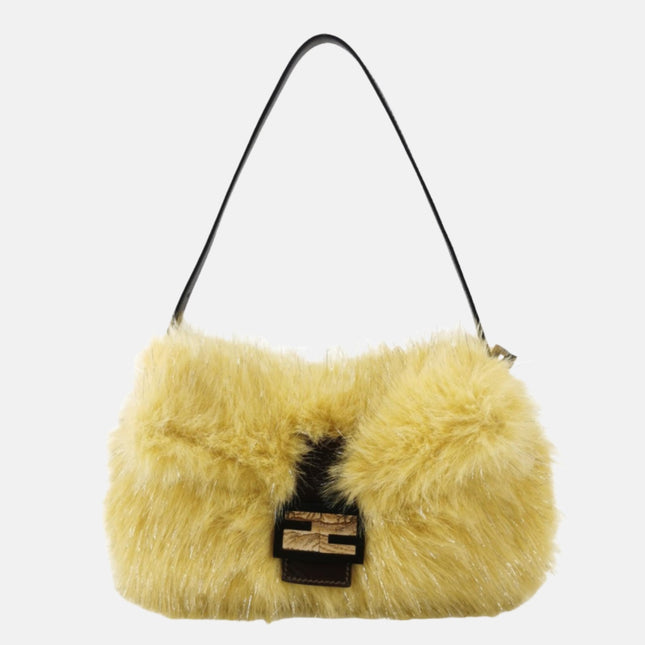 Sold Fendi Baguette Yellow Furry Shoulder Bag