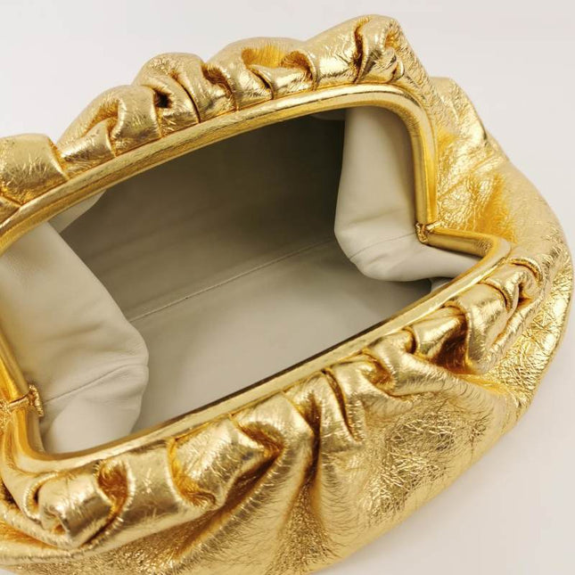 Sold Bottega Veneta Pouch Large Metallic Gold Wrinkled Leather