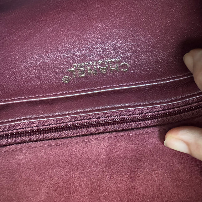 Chanel Vintage Medium Flap Top Handle Bag Burgundy Suede Leather 1997-1999