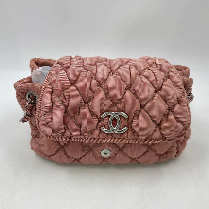 Chanel Nylon Bubble Striped Quilt Accordion Flap Bag Pink