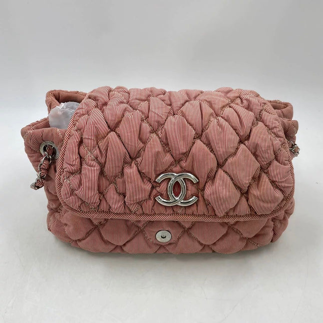 Chanel Nylon Bubble Striped Quilt Accordion Flap Bag Pink