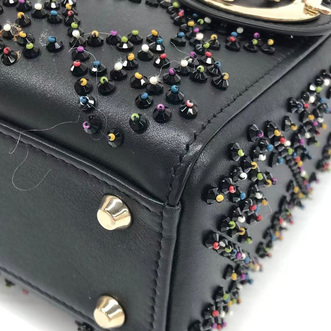 Lady Dior Mini Black Calfskin Leather with Multicolor Crystals Gold Hardware