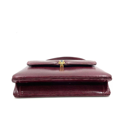 Gucci Vintage Bag Burgundy Lizard Leather Blue Lapis Lazuli Stone Gold-tone Hardware