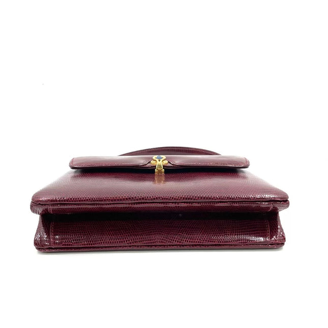 Gucci Vintage Bag Burgundy Lizard Leather Blue Lapis Lazuli Stone Gold-tone Hardware