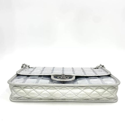 Chanel Ice Cube Chocolate Bar Classic Flap Metallic Silver PVC with Leather
