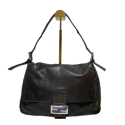 Fendi Mamma Baguette Chocolate Brown Lambskin Leather Silver Hardware-Luxbags