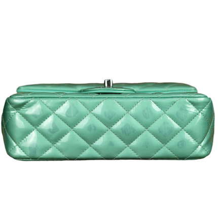 Chanel Classic Flap Rectangular Mini Green Patent Leather Silver HW