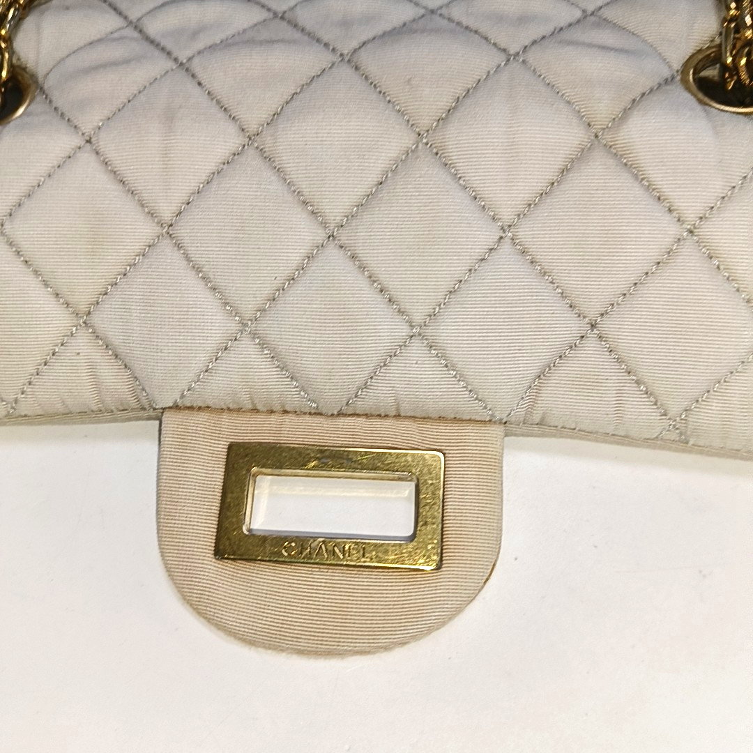 Chanel 2.55 East West Tricolor Fabric Flap Bag with Gold Chain