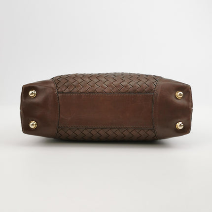Bottega Veneta Top Handle Bowling Bag Dark Chocolate Brown Intrecciato Leather