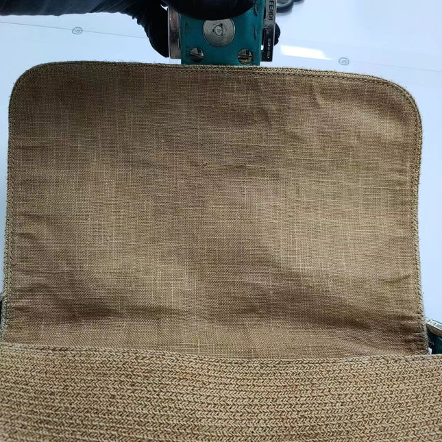 Sold Fendi Mamma Baguette Raffia Straw with Blue Leather