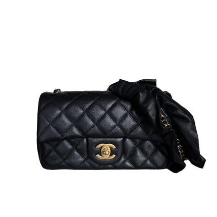 Chanel Romance Classic Flap Rectangular Mini Black Lambskin Leather Gold Hardware, 2021-Luxbags