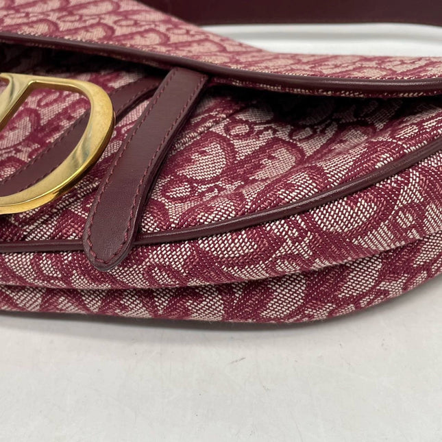 Dior Saddle Vintage Medium Red Burgundy Monogram Oblique Shoulder Bag 2002