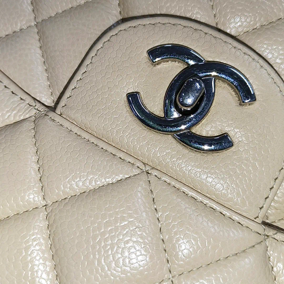 Sold Chanel Classic Flap Jumbo 2010 Beige Caviar Leather Single Flap with Silver Hardware