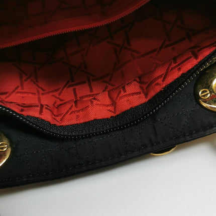 Lady Dior Vintage Medium Black Cloth with Yellow Gold-tone Hardware