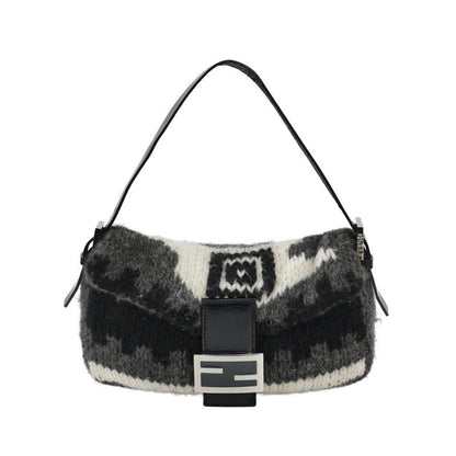 Fendi Baguette Bag Grey and White Wool Knit Shoulder Bag-Luxbags