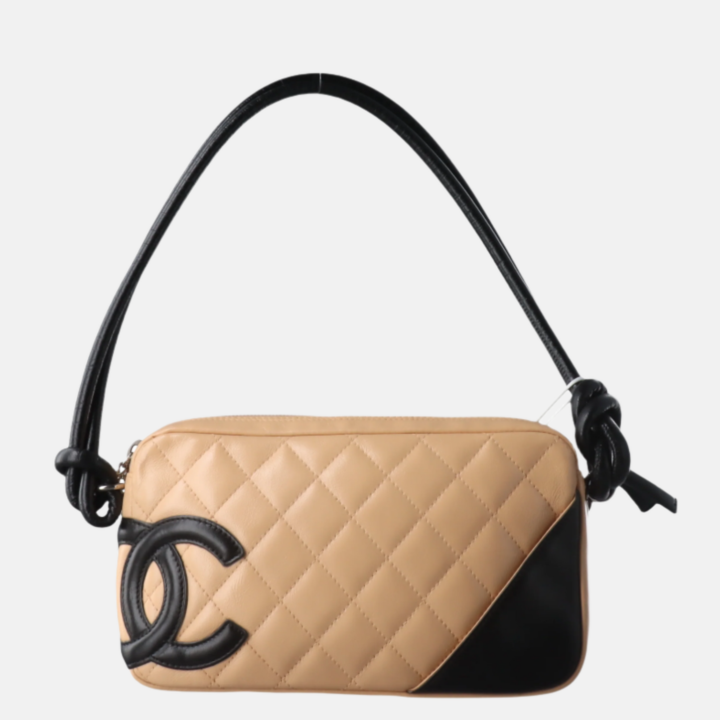 Chanel Cambon Clutch Shoulder Bag Beige Calfskin Leather Black Strap-Luxbags