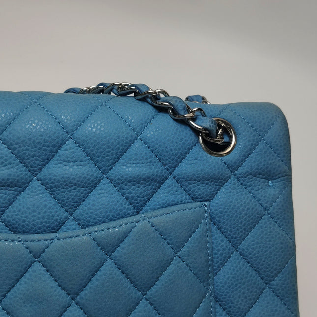 Chanel Timeless Classic Flap Medium Light Blue Caviar Leather Silver Hardware