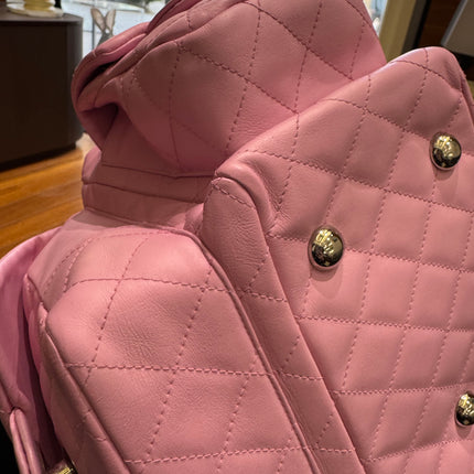 Chanel Cambon Large Pink Calfskin Leather Double Strap Handbag