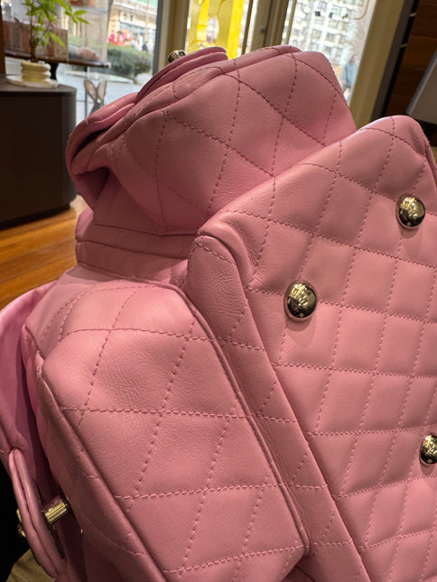 Chanel Cambon Large Pink Calfskin Leather Double Strap Handbag