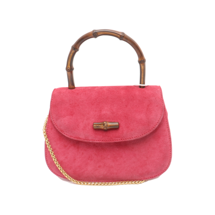 Gucci Bamboo 1947 Night Super Mini Pink Suede Evening Bag with Chain-Luxbags
