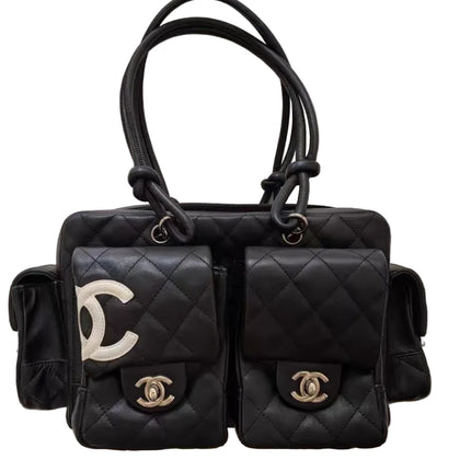 Chanel Cambon Multi-pocket Ligne Reporter Bag Medium Black Calfskin Leather-Luxbags