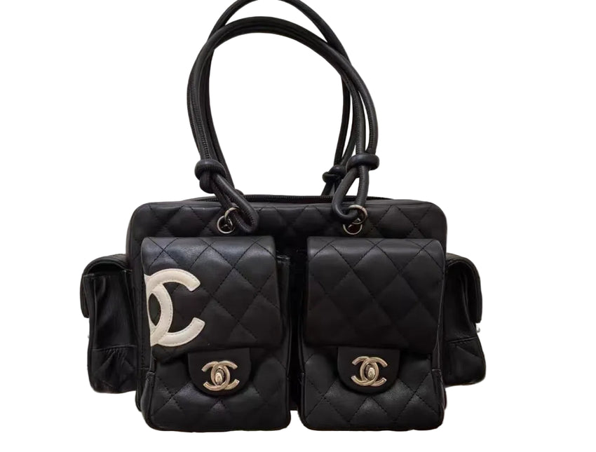 Chanel Cambon Multi-pocket Ligne Reporter Bag Medium Black Calfskin Leather-Luxbags