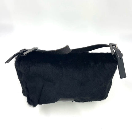 Fendi Mamma Baguette Black Faux Fur Shoulder Bag