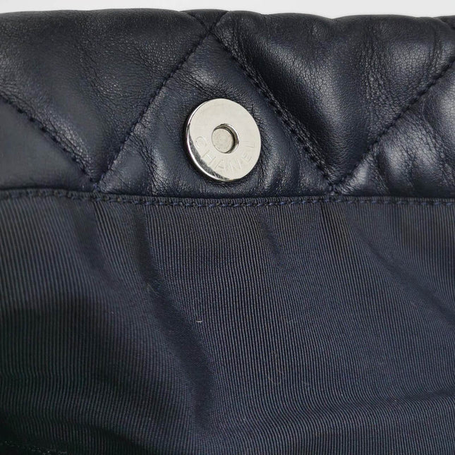 Chanel CC Shopping Tote Medium Cannage Lambskin Leather Navy with White Stripes